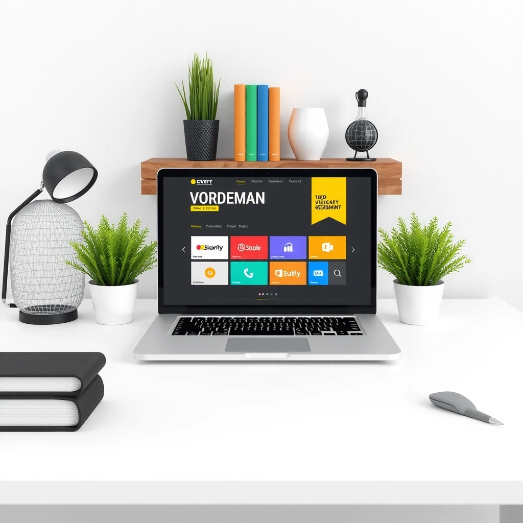 Modern web design workspace with computer and design elements